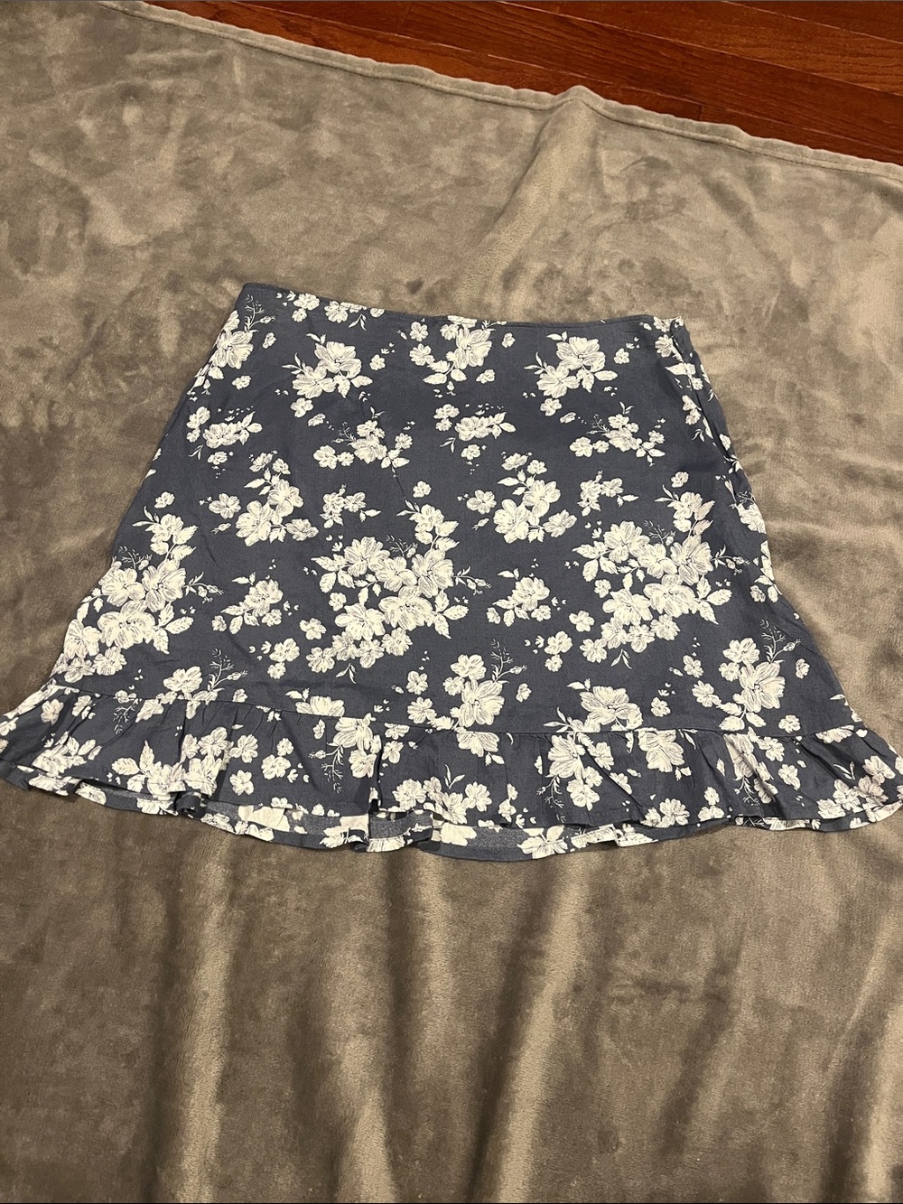 SO Blue and White Floral Ruffle Mini Skirt